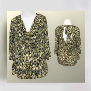 AGB Black & Yellow Loose Fit Tie On Back Of Neck Blouse Casual M